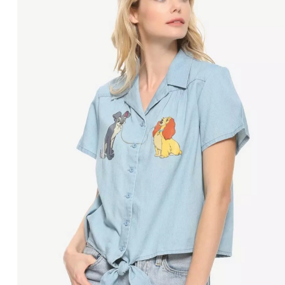 Lady and the Tramp denim button down tie shirt Disney
